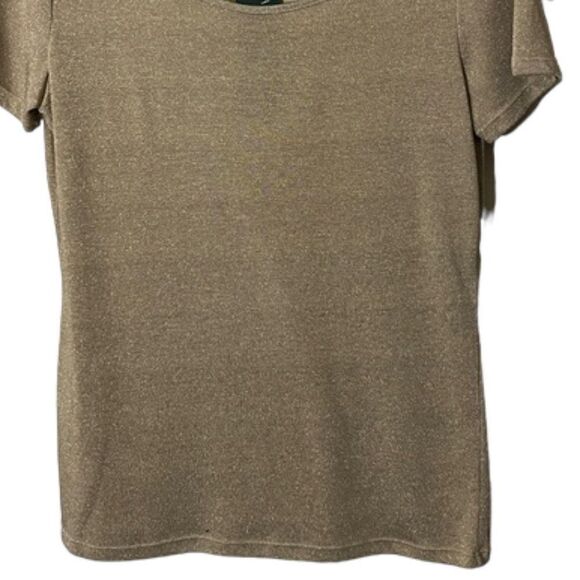 Lauren Ralph Lauren Short Sleeve Scoop Neck Tee Metallic Gold - Picture 3 of 9